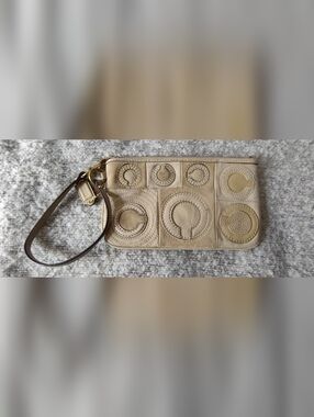 Coach Beige Patchwork Wristlet Suede